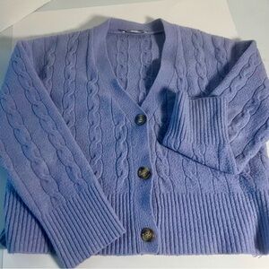 Zara Lavender Cable Knit Button-Up Cardigan